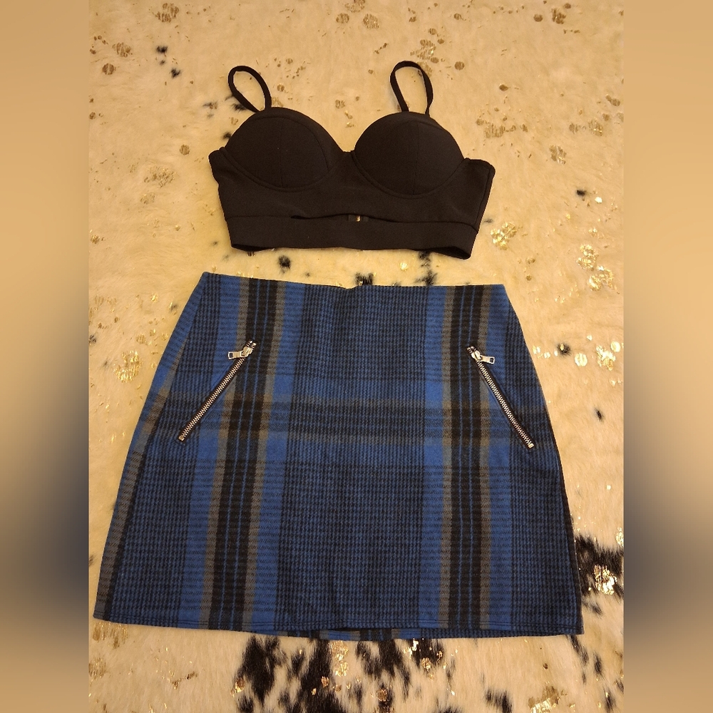GAP Blue and Black Checkered Mini Skirt